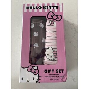 Hello Kitty Gift Set Pajama Pants Large And‎ Plastic Ultimate Tumbler Pink Box